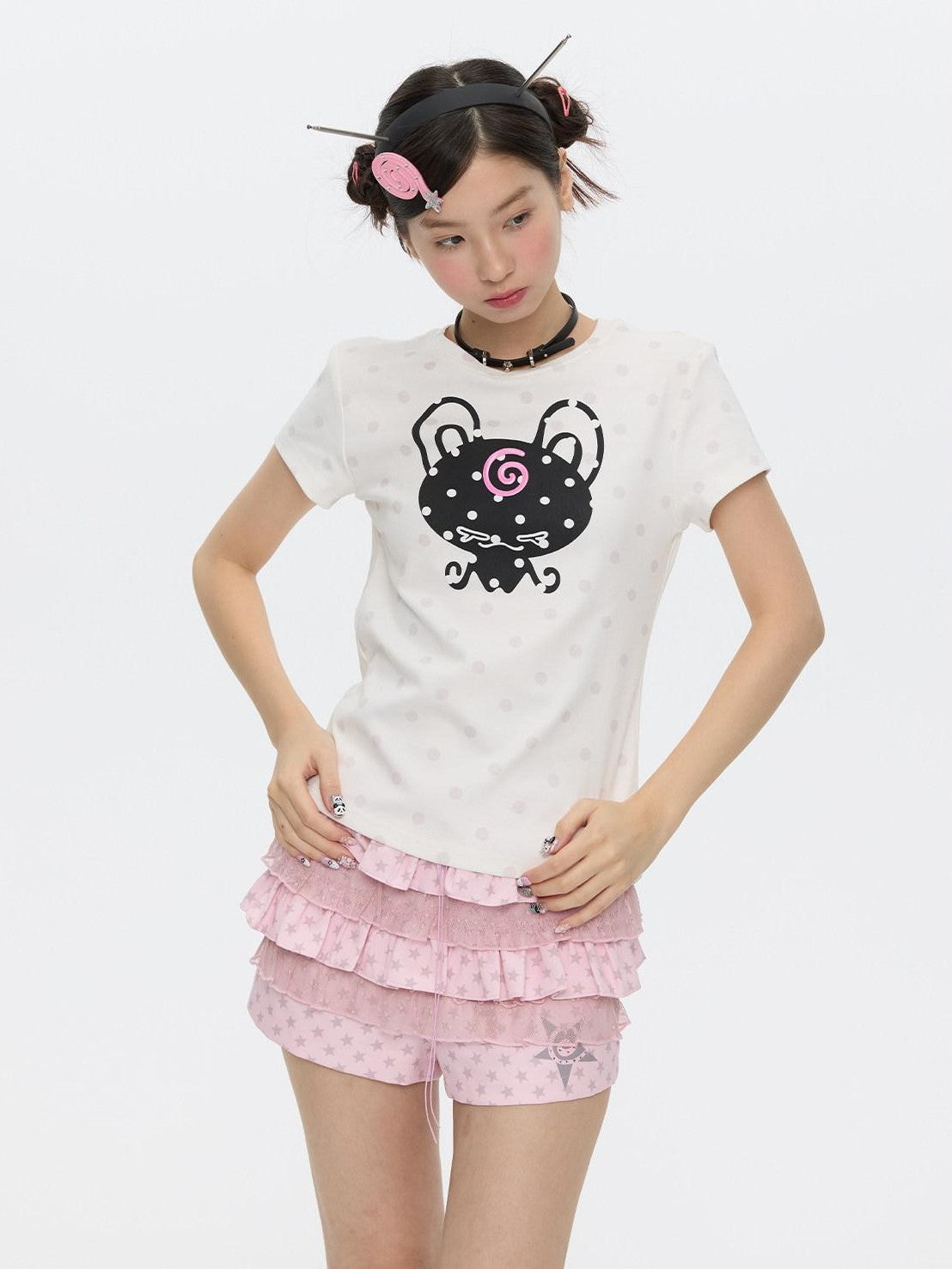 BETWEENAND White Silicone Print Polka Dot Women&