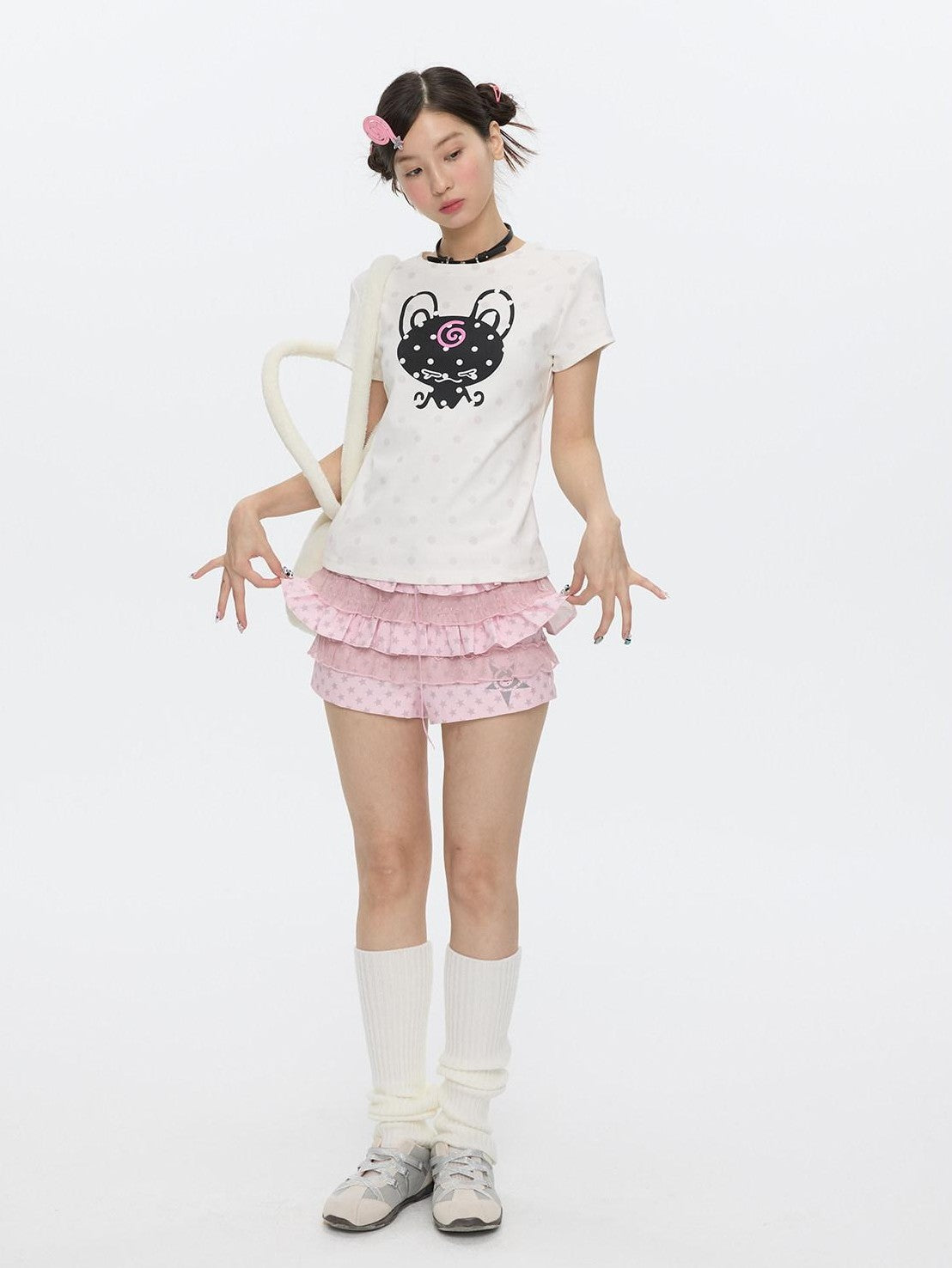 BETWEENAND White Silicone Print Polka Dot Women&