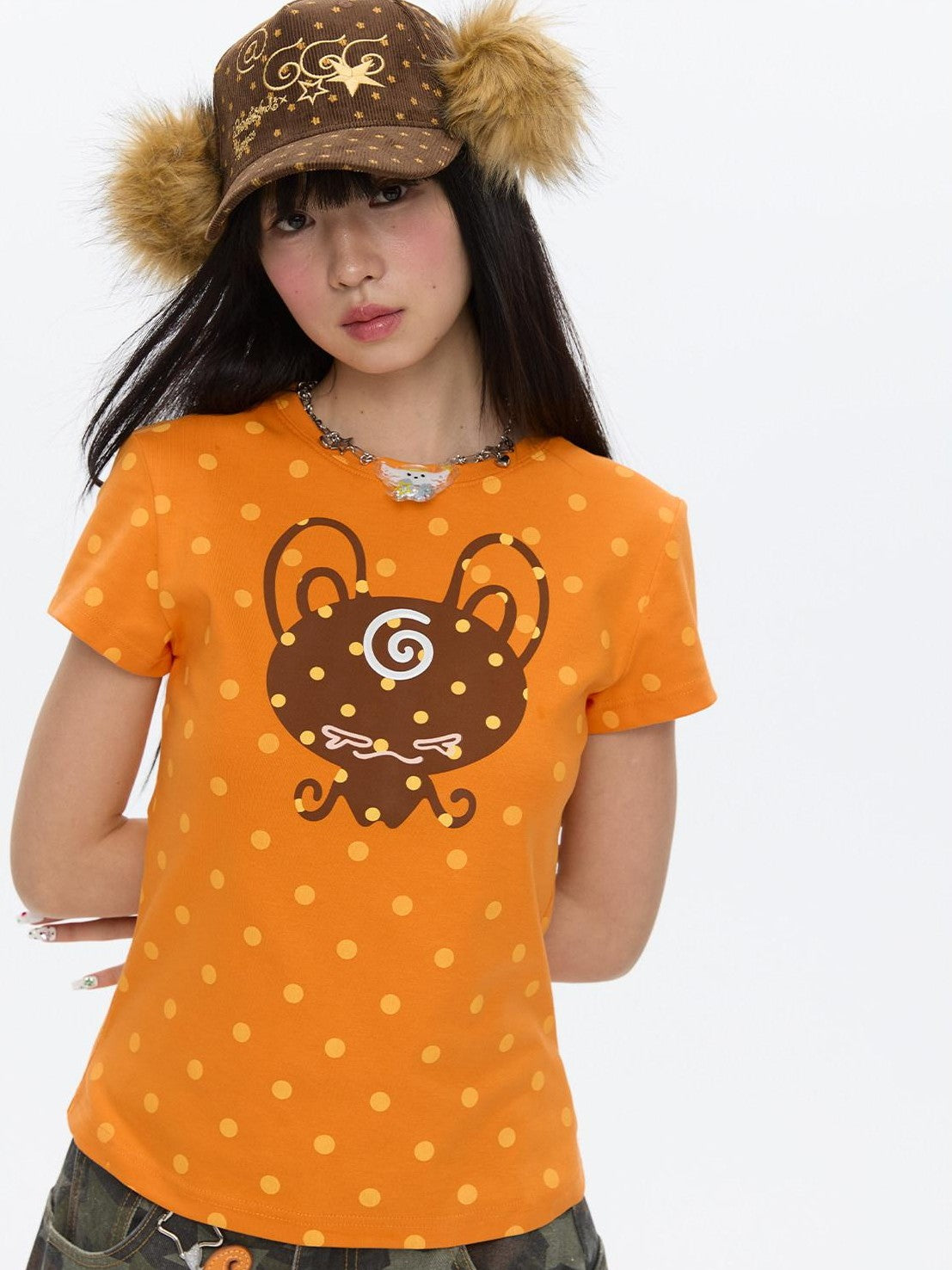 BETWEENAND White Silicone Print Polka Dot Women&