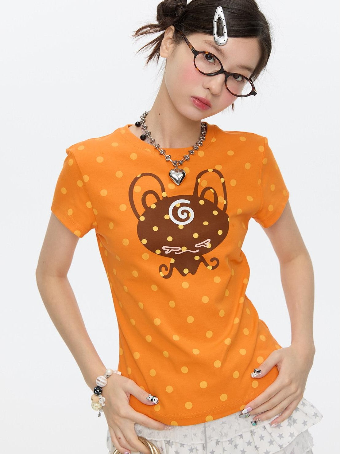 BETWEENAND White Silicone Print Polka Dot Women&