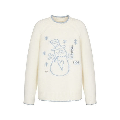 BETWEENAND_White_Snowman_Print_Crew_Neck_Women&