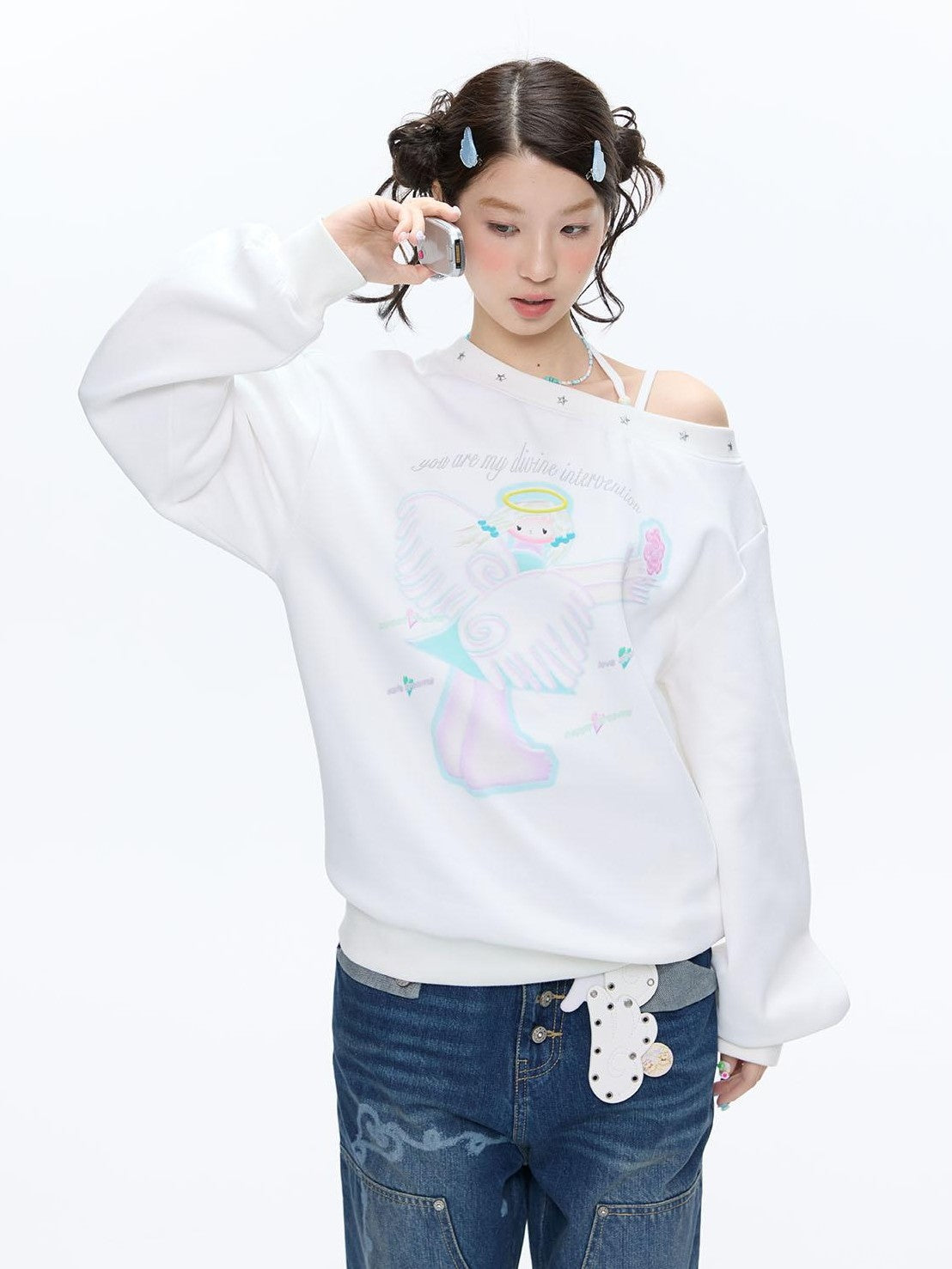 BETWEENAND White Star Beaded Angel Wing Off Shoulder Women&