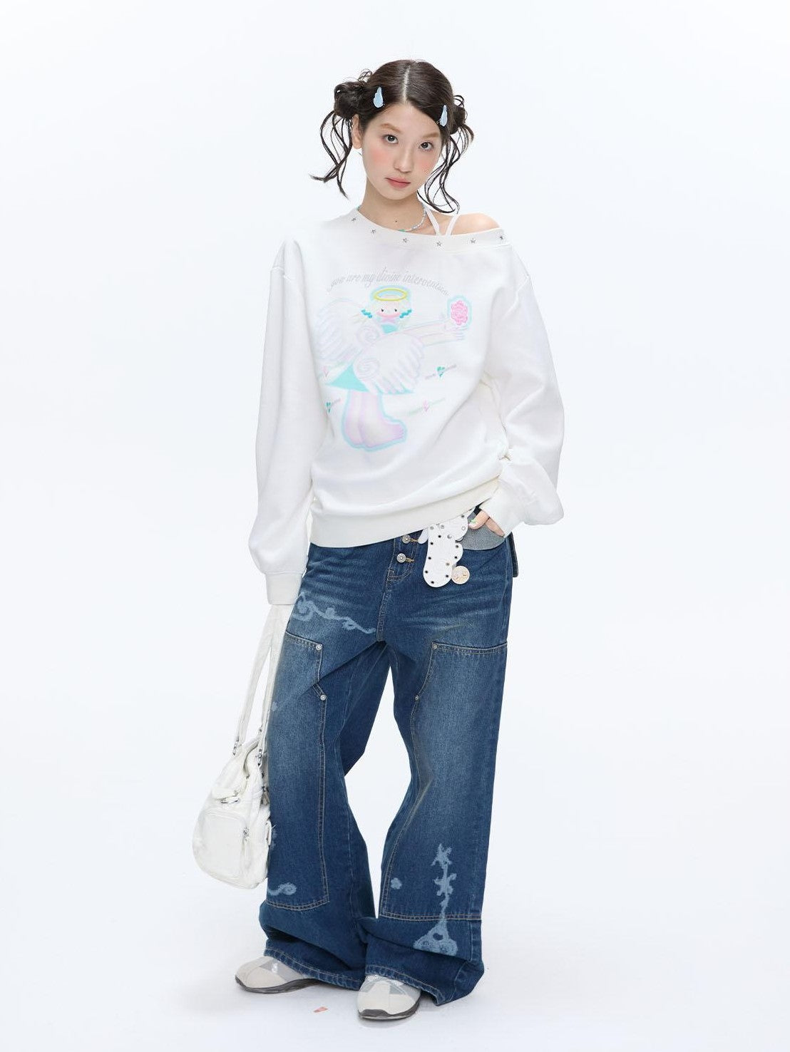 BETWEENAND White Star Beaded Angel Wing Off Shoulder Women&