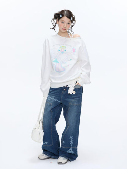 BETWEENAND White Star Beaded Angel Wing Off Shoulder Women&