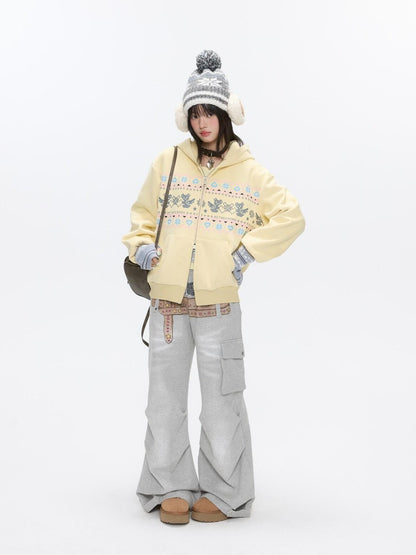 BETWEENAND Yellow Fair Isle Bear Print Fleece Lined Women&