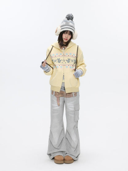 BETWEENAND Yellow Fair Isle Bear Print Fleece Lined Women&