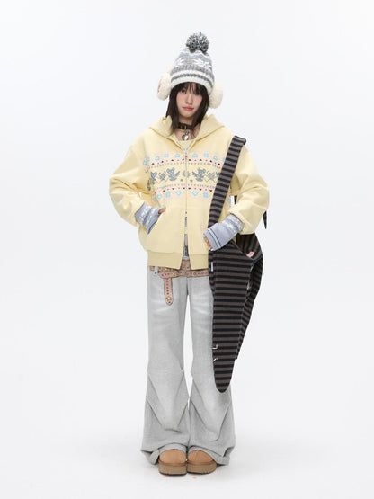 BETWEENAND Yellow Fair Isle Bear Print Fleece Lined Women&