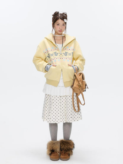 BETWEENAND Yellow Fair Isle Bear Print Fleece Lined Women&
