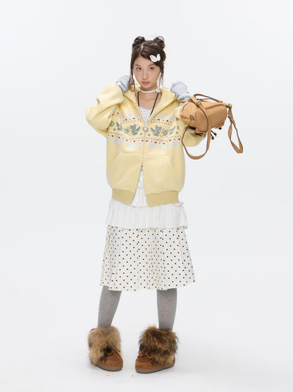 BETWEENAND Yellow Fair Isle Bear Print Fleece Lined Women&