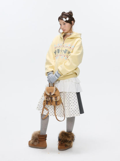 BETWEENAND Yellow Fair Isle Bear Print Fleece Lined Women&