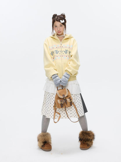 BETWEENAND Yellow Fair Isle Bear Print Fleece Lined Women&