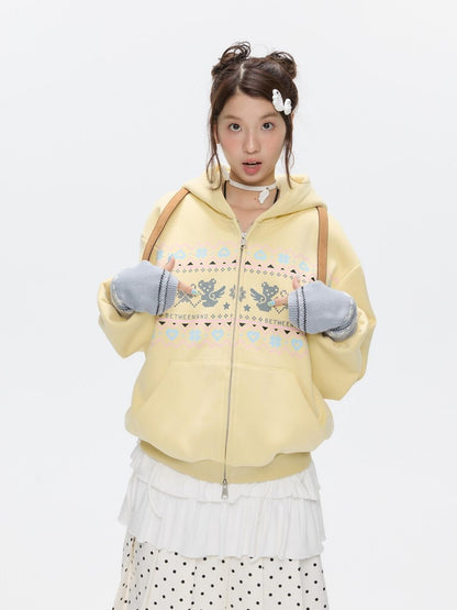 BETWEENAND Yellow Fair Isle Bear Print Fleece Lined Women&