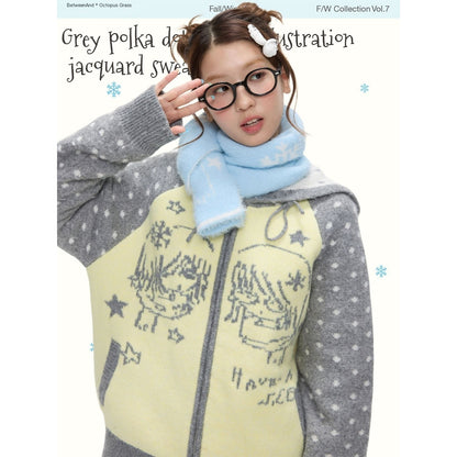 BETWEENAND_Yellow_Gray_Polka_Thick_Jacquard_Raglan_Hooded_Women&