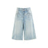 YOSHUYUKI Washed Blue Denim Mid Shorts With Metal Rivets