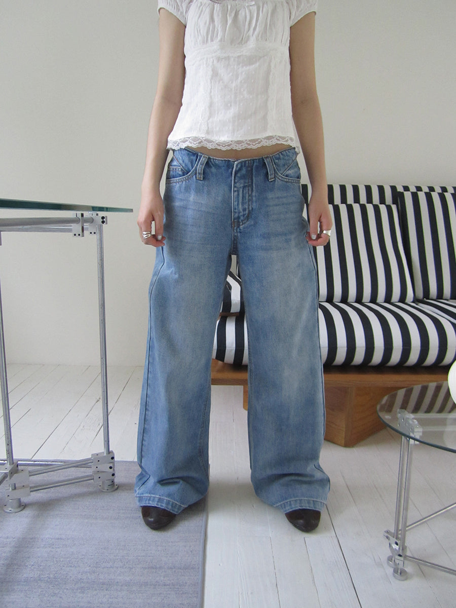 ang project Vintage Washed Low Cut Wide Leg Jeans