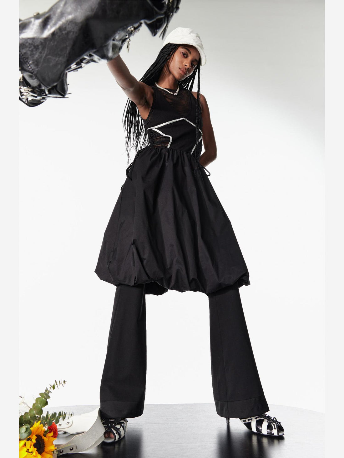 2th Desire Backless Mesh Cut-Out Wrap Corset Sleeveless Black Dress
