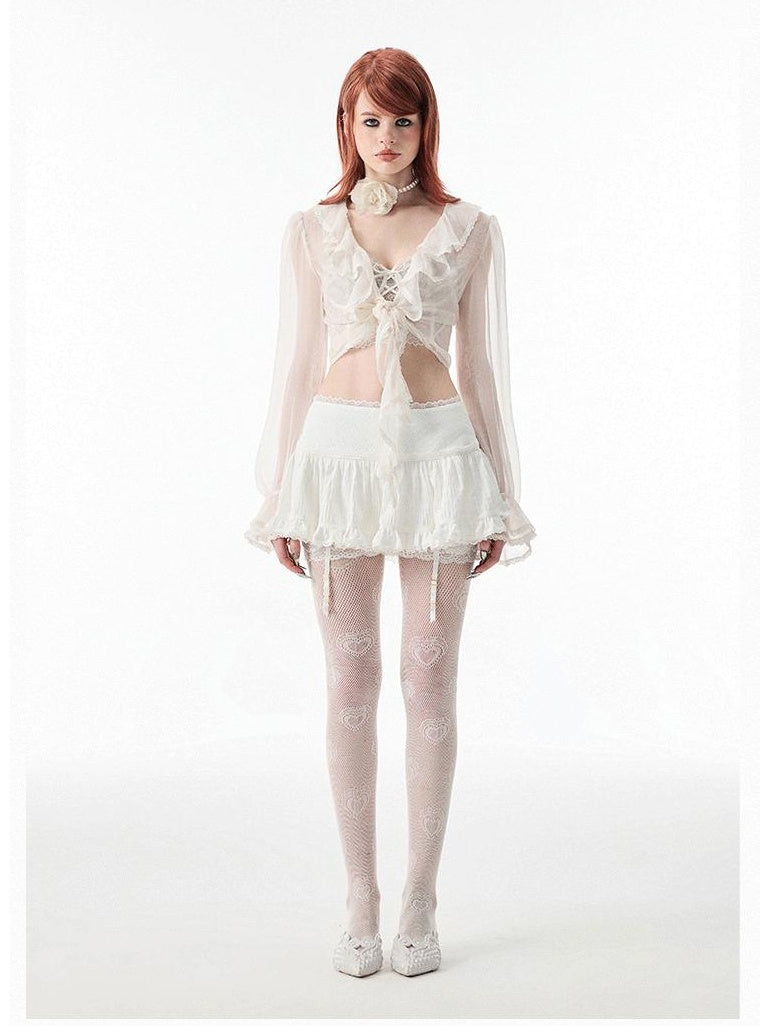 Ballet-Inspired Lace-Trim Short Cake Skirtskirts