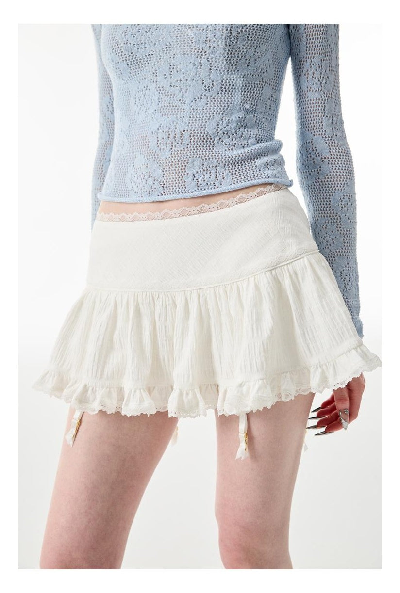 Ballet-Inspired Lace-Trim Short Cake Skirtskirts