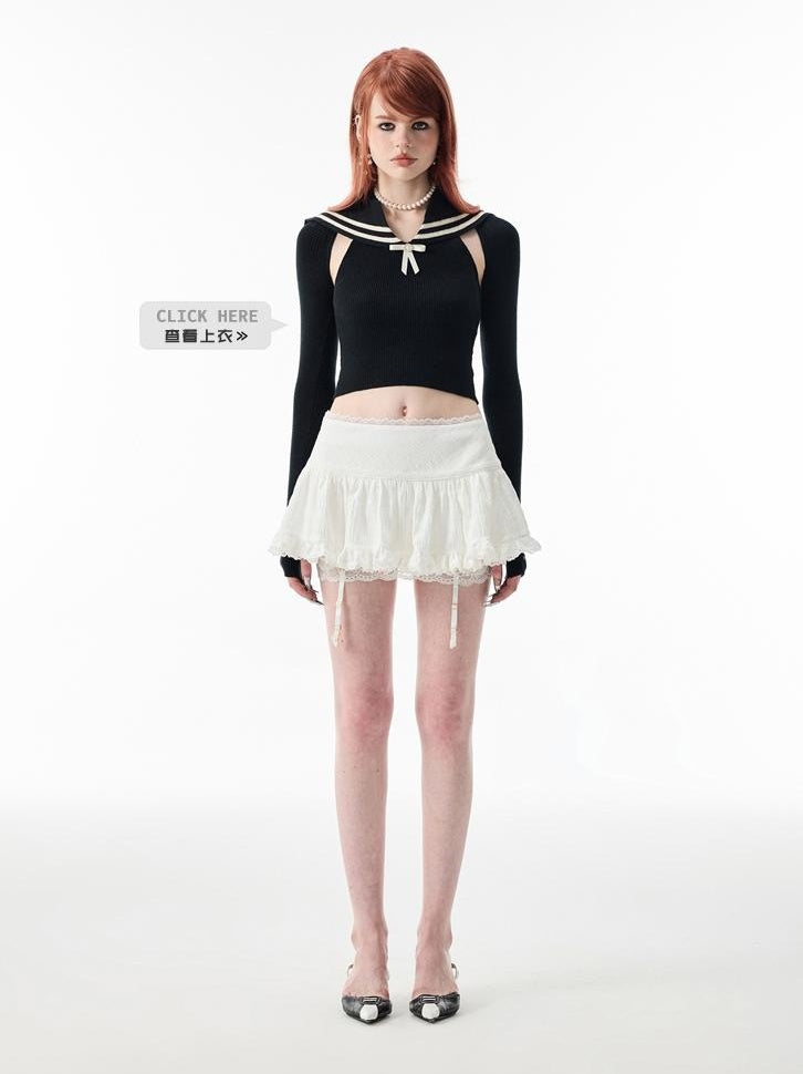 Ballet-Inspired Lace-Trim Short Cake Skirtskirts