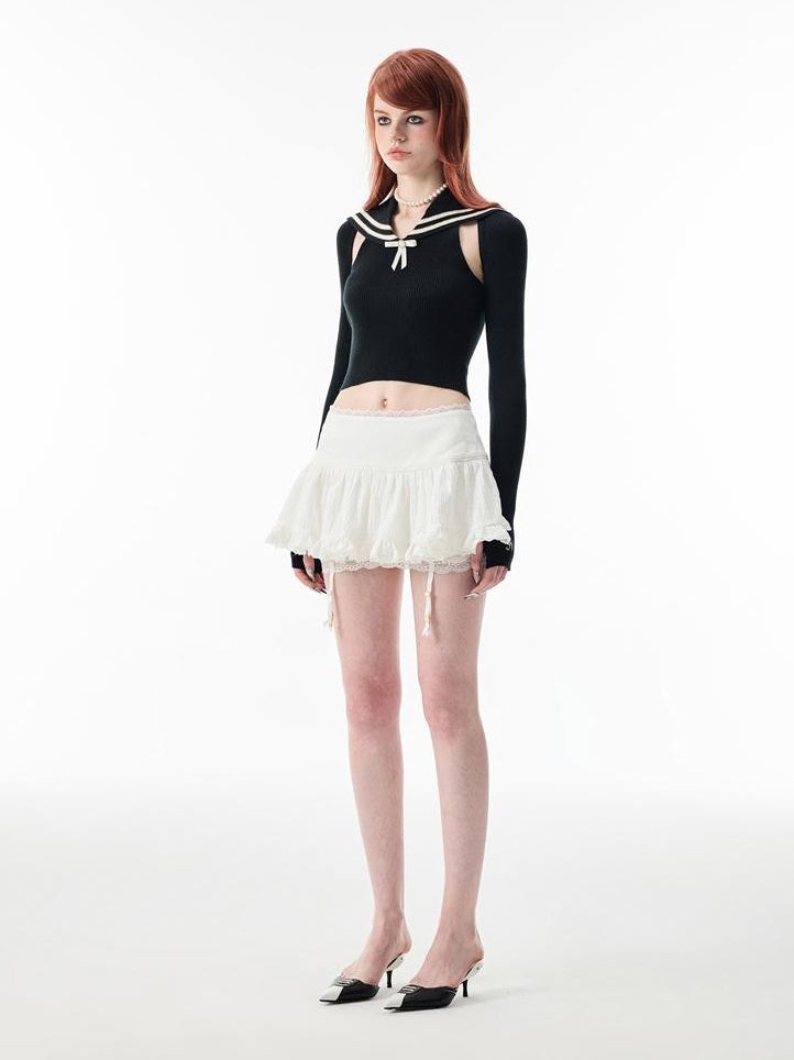 Ballet-Inspired Lace-Trim Short Cake Skirtskirts