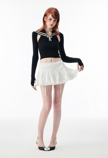 Ballet-Inspired Lace-Trim Short Cake Skirtskirts