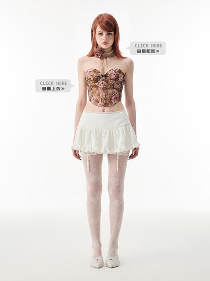 Ballet-Inspired Lace-Trim Short Cake Skirtskirts