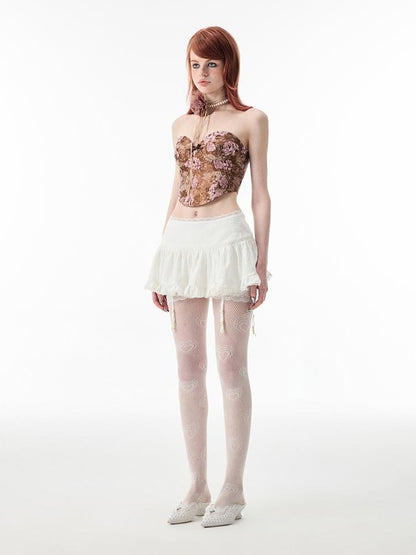 Ballet-Inspired Lace-Trim Short Cake Skirtskirts