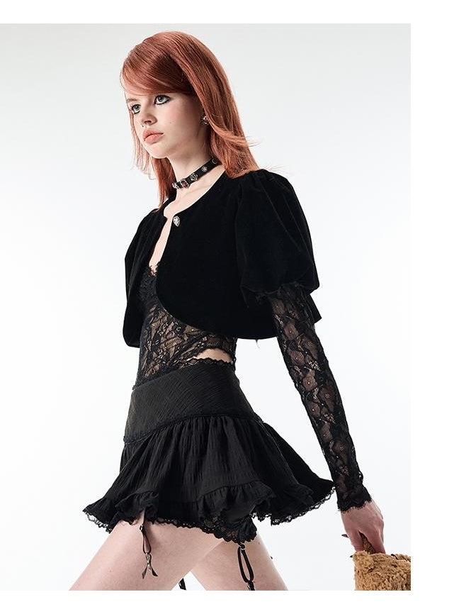 Ballet-Inspired Lace-Trim Short Cake Skirtskirts