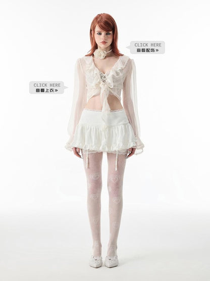 Ballet-Inspired Lace-Trim Short Cake Skirtskirts