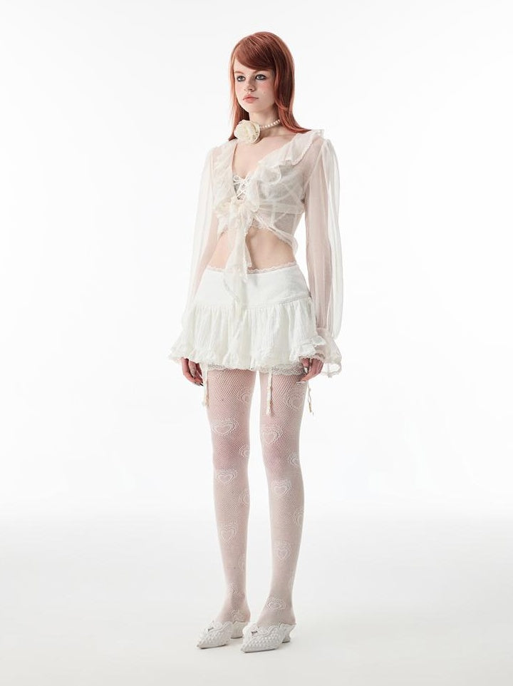 Ballet-Inspired Lace-Trim Short Cake Skirtskirts