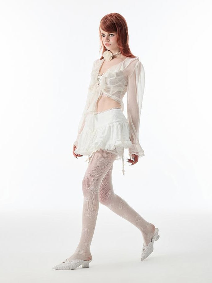 Ballet-Inspired Lace-Trim Short Cake Skirtskirts