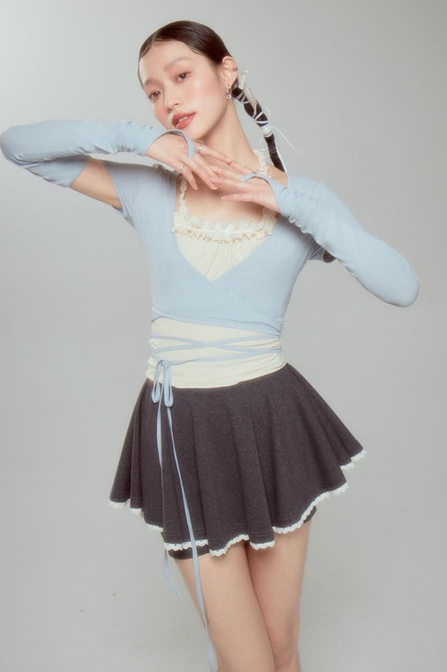 DIDDI MODA Ballet Blue Lace Detachable Two Piece Knit Top