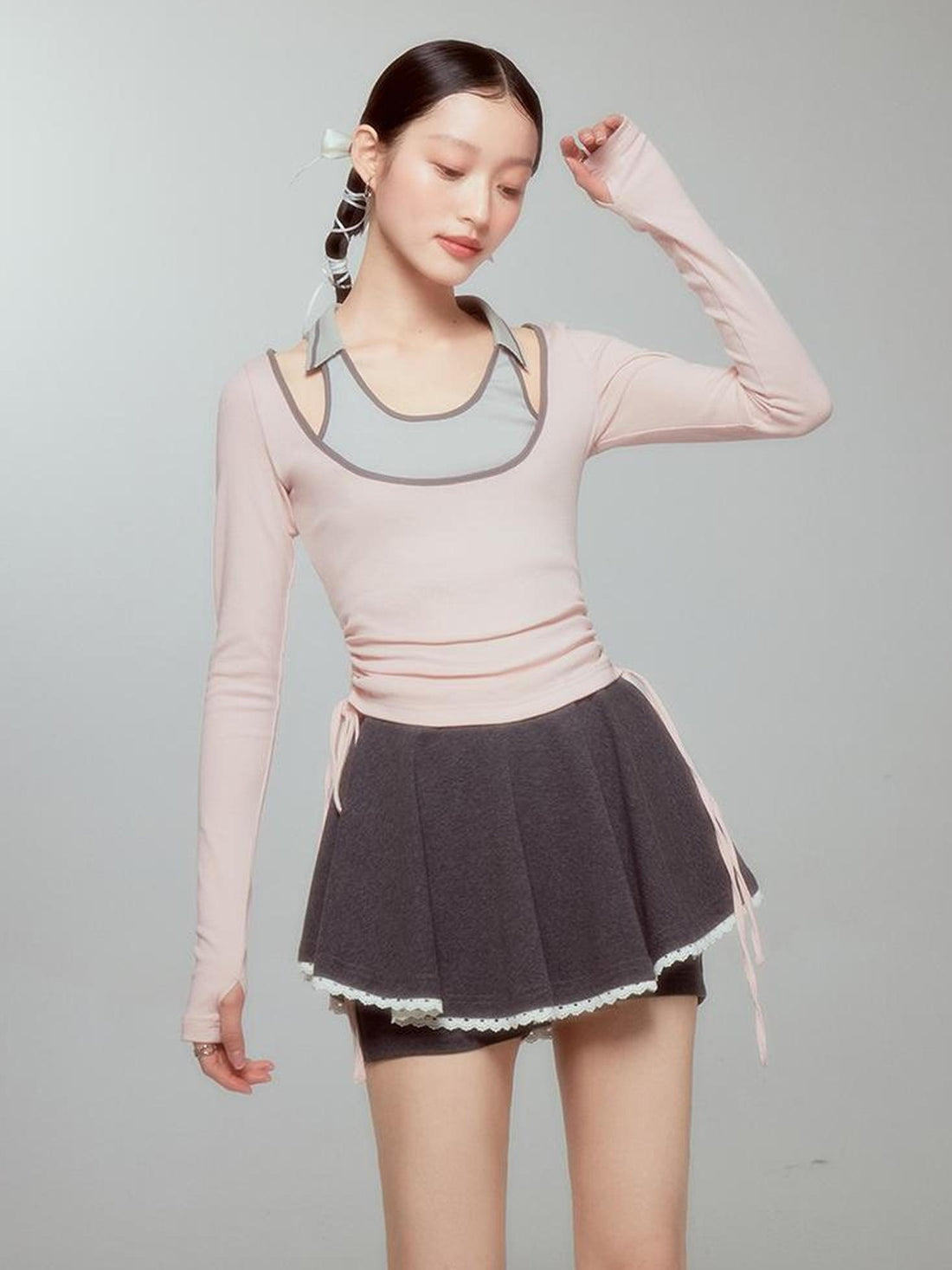 DIDDI MODA Balletcore Knit Layered Mock Neck Top