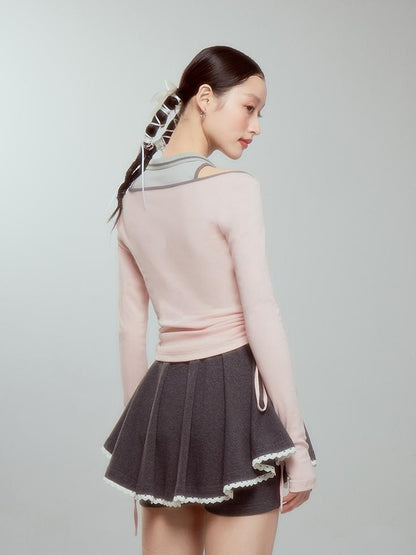 DIDDI MODA Balletcore Knit Layered Mock Neck Top