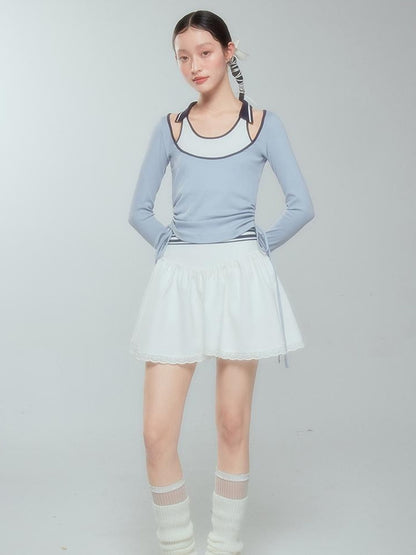 DIDDI MODA Balletcore Knit Layered Mock Neck Top