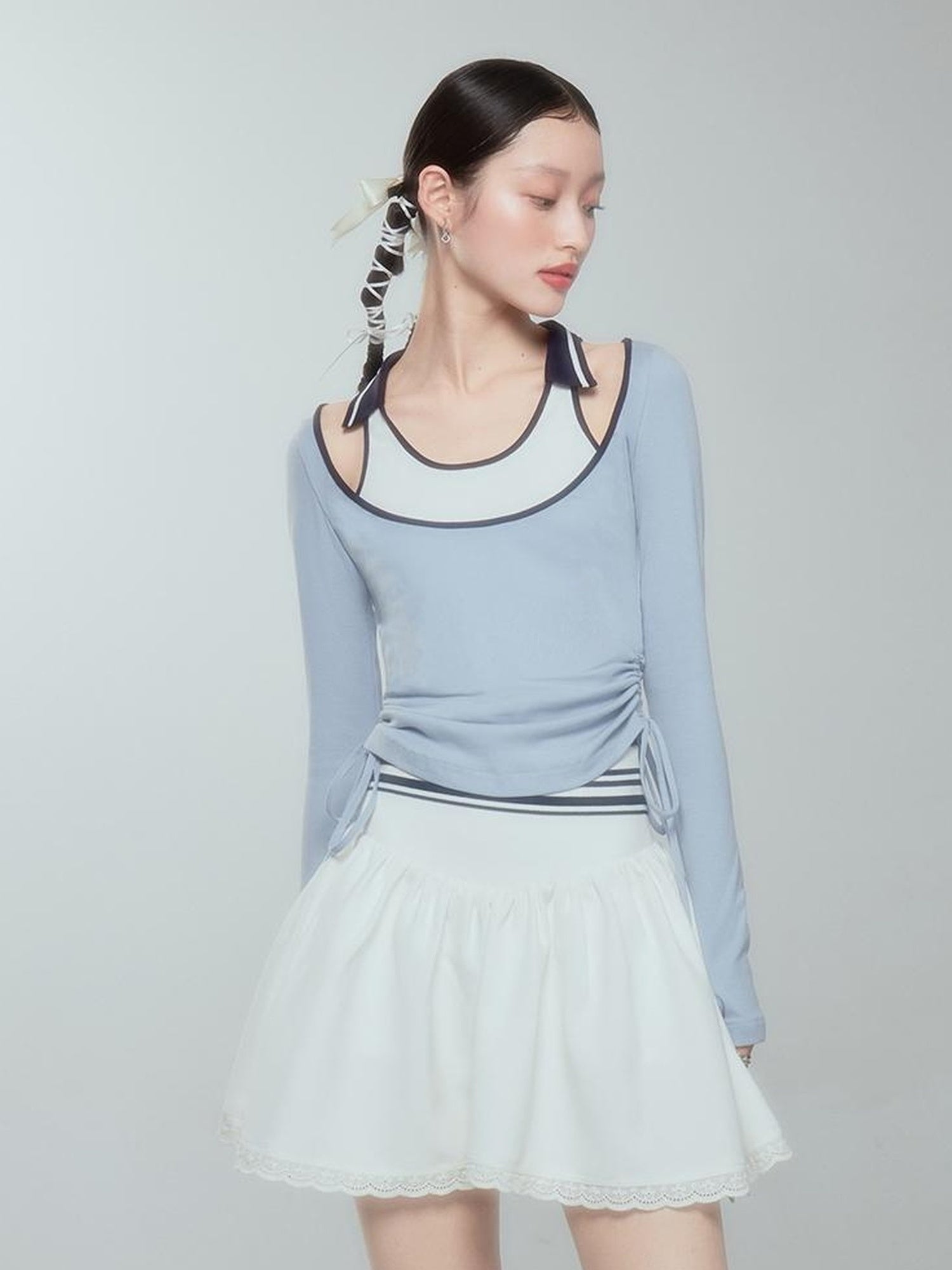 DIDDI MODA Balletcore Knit Layered Mock Neck Top