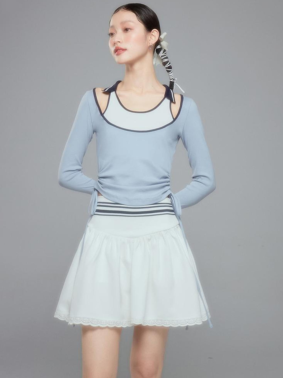 DIDDI MODA Balletcore Knit Layered Mock Neck Top