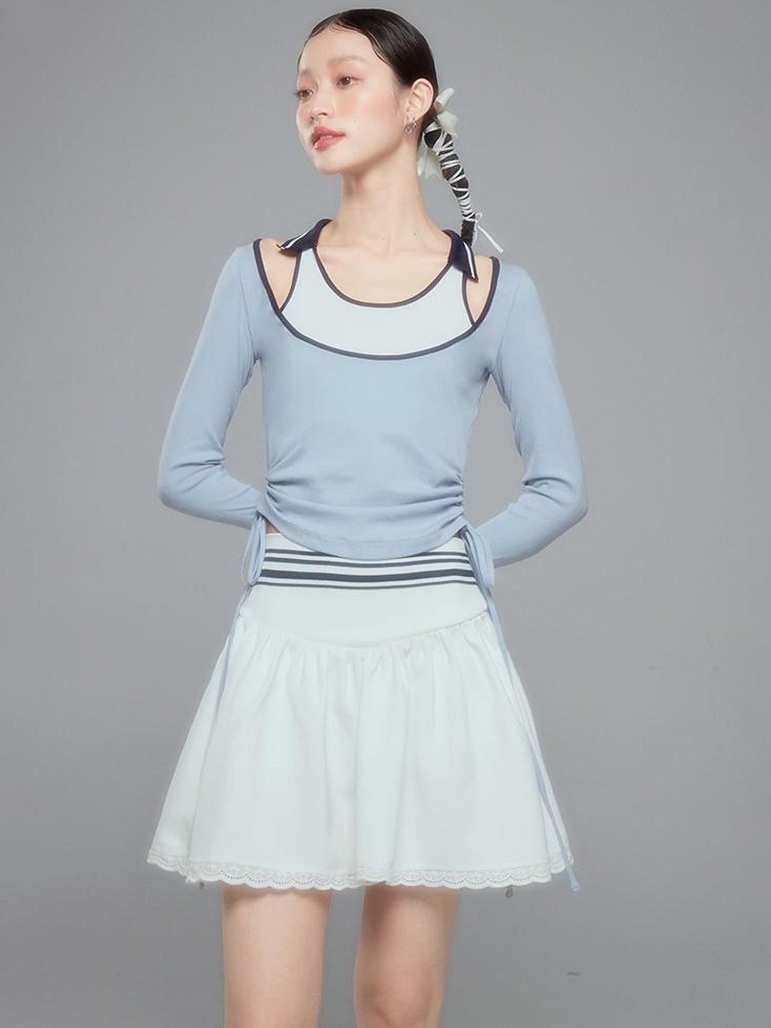 DIDDI MODA Balletcore Knit Layered Mock Neck Top