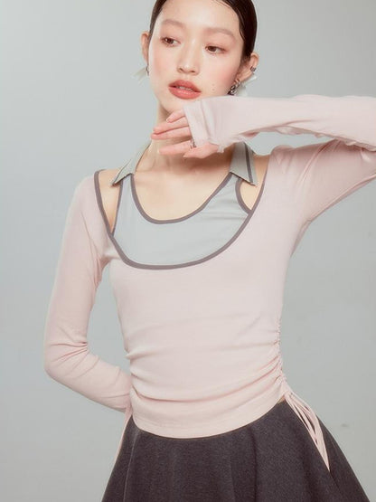 DIDDI MODA Balletcore Knit Layered Mock Neck Top