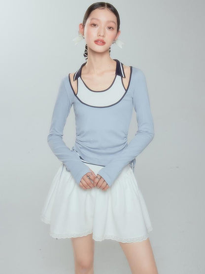 DIDDI MODA Balletcore Knit Layered Mock Neck Top