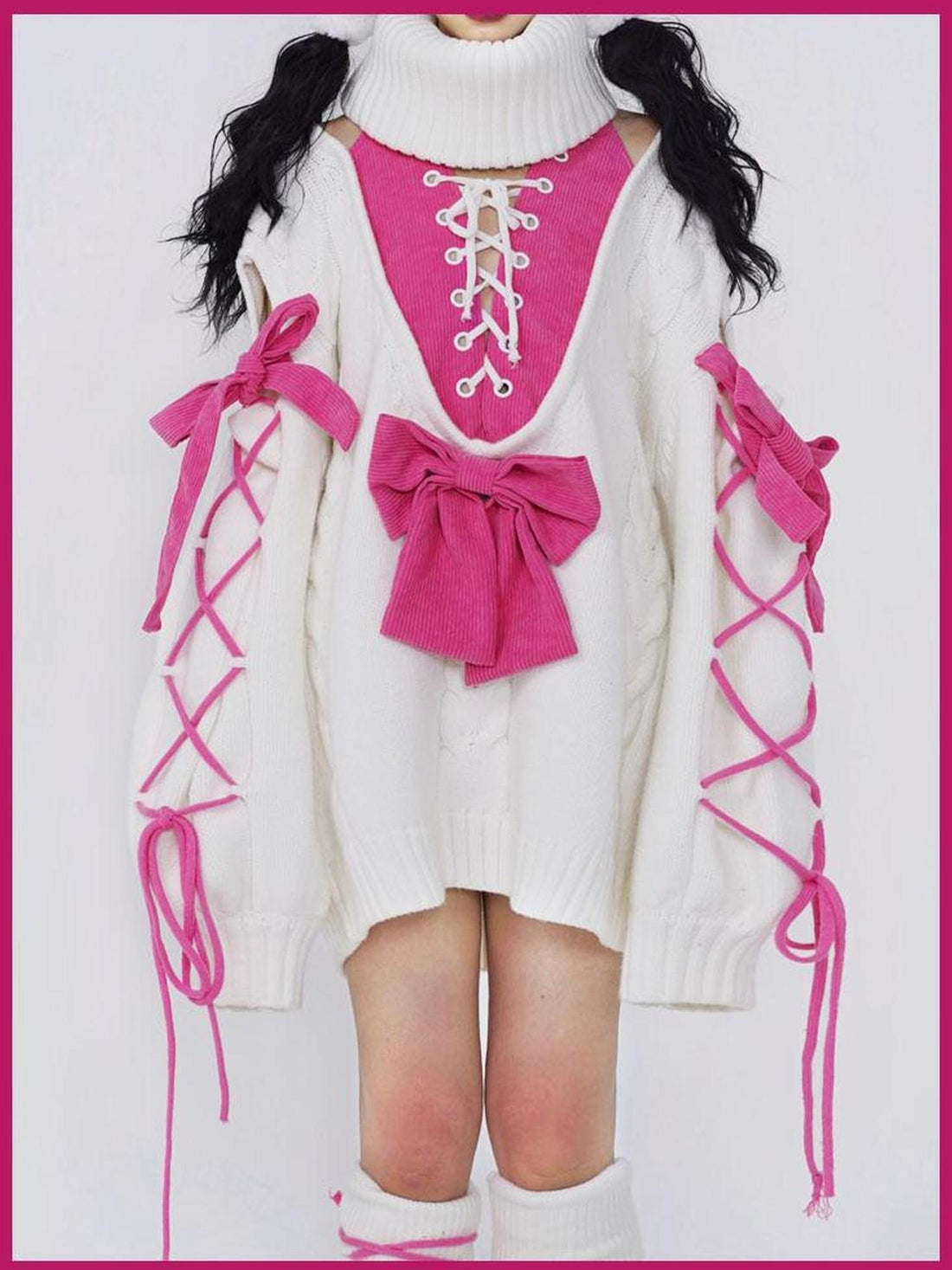 WSW WUSHENWU Barbie Girl Oversized Knit Sweater Sweet Lazy Chic
