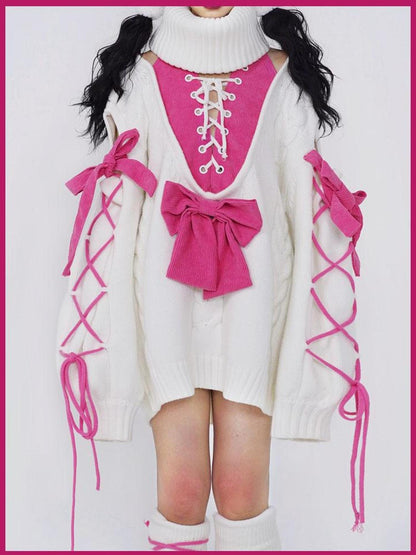 WSW WUSHENWU Barbie Girl Oversized Knit Sweater Sweet Lazy Chic