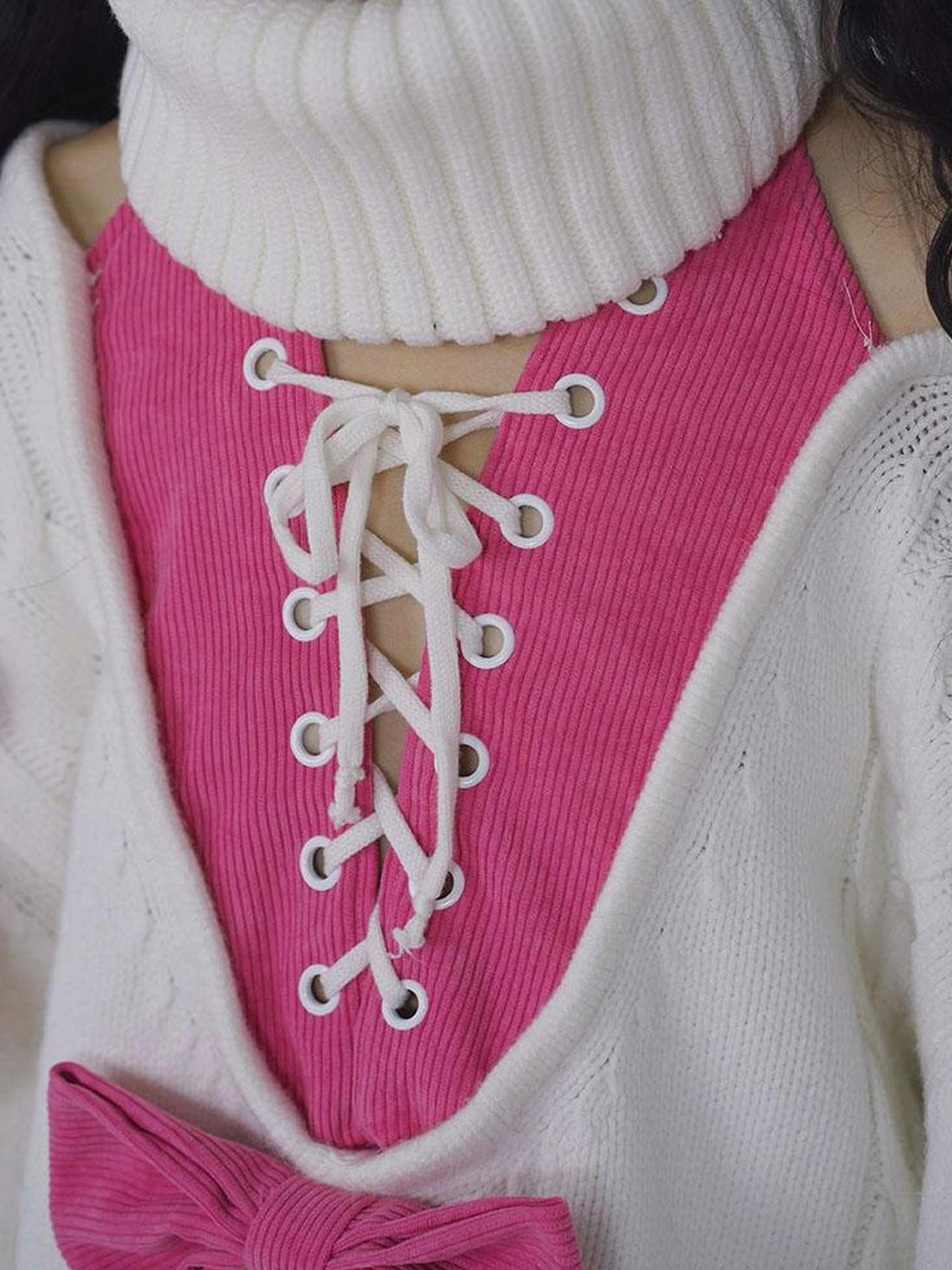 WSW WUSHENWU Barbie Girl Oversized Knit Sweater Sweet Lazy Chic