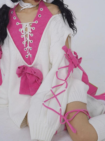WSW WUSHENWU Barbie Girl Oversized Knit Sweater Sweet Lazy Chic