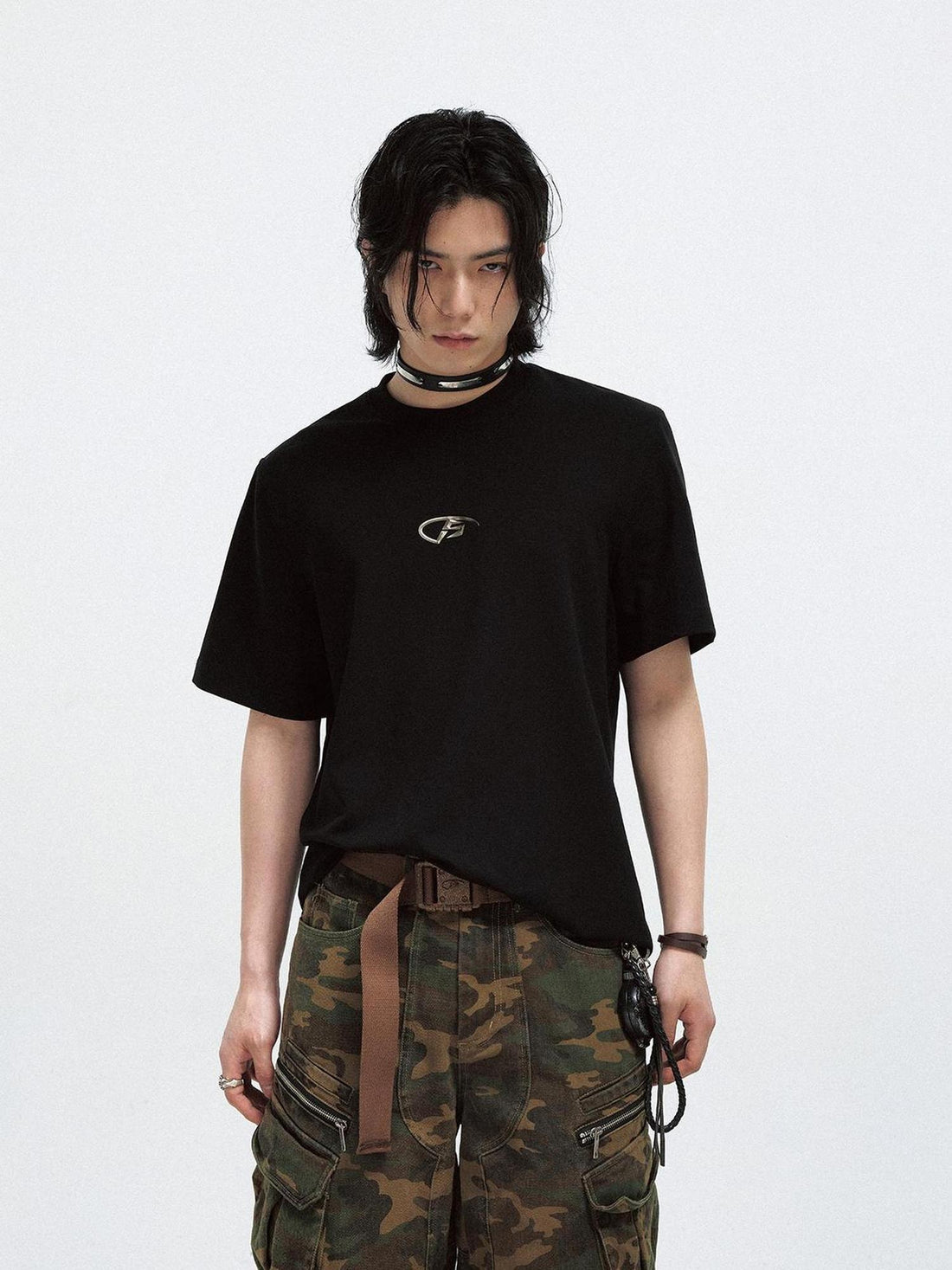 Peoplesense Basic Metal Logo Slim Fit Cotton Tee