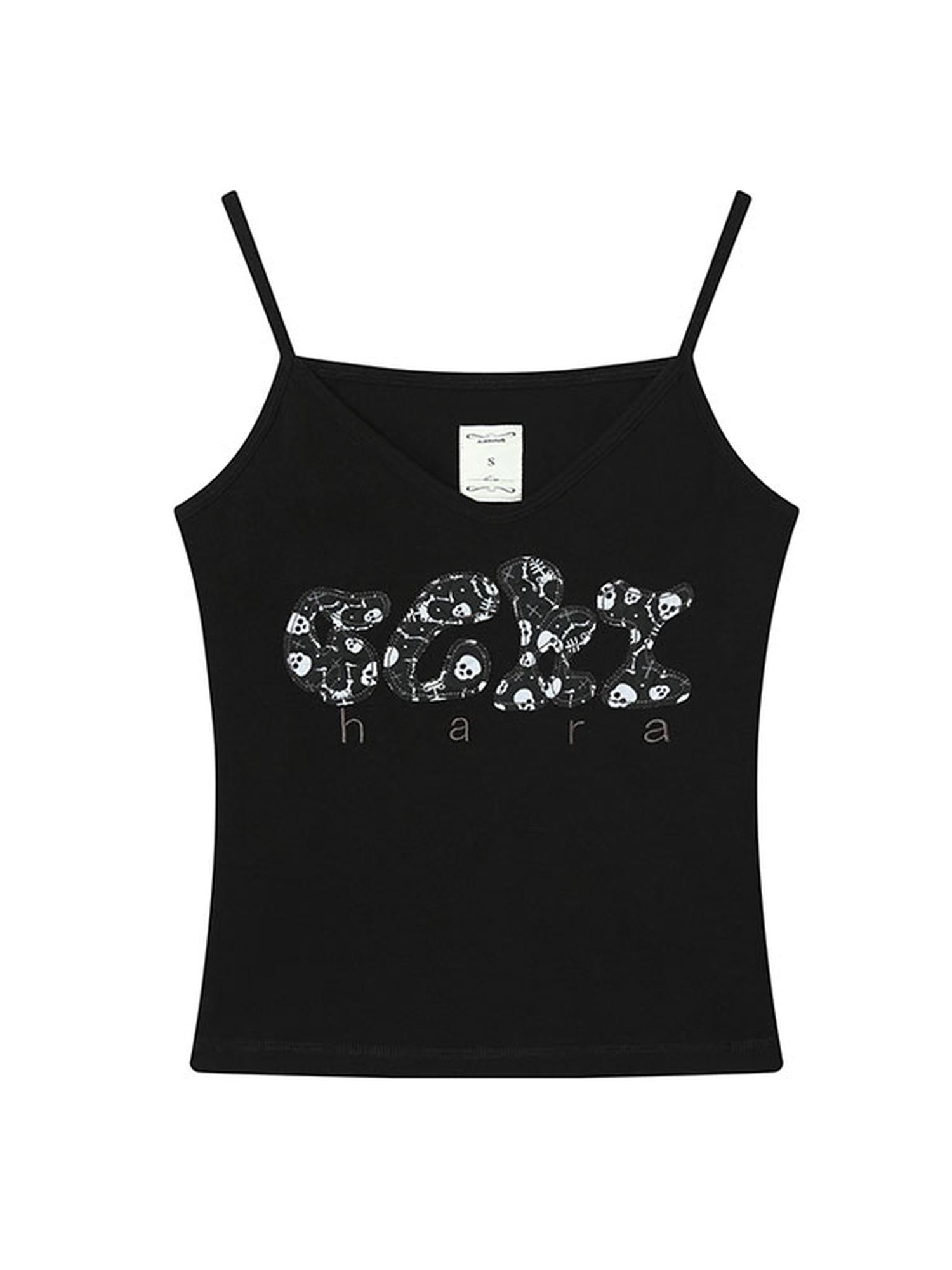 Achihara Brittany Becky Skull Embroidered Ribbed Tank Top