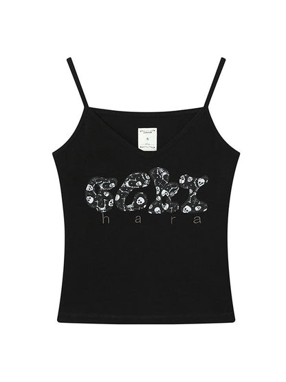 Achihara Brittany Becky Skull Embroidered Ribbed Tank Top