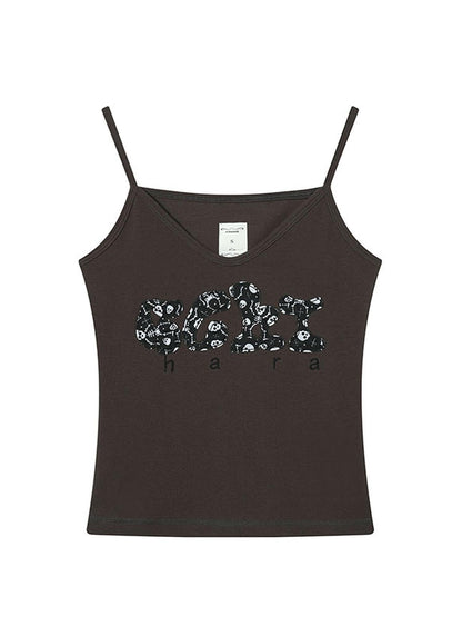 Achihara Brittany Becky Skull Embroidered Ribbed Tank Top