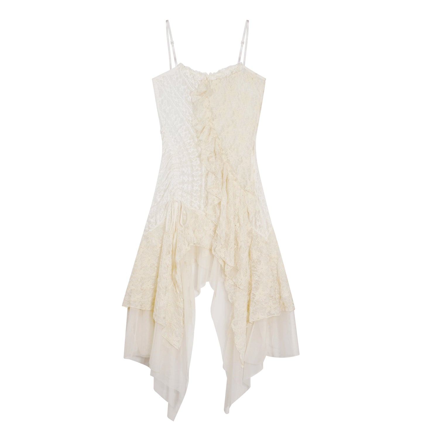 Update c Asymmetric Pleat Lace Mesh Slip Dress