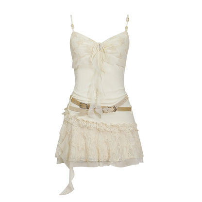 Update Cest Nous Seafoam Lace Up Ruffle Hem Slip Dress V Neck
